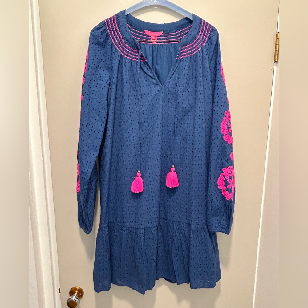 Lilly Pulitzer Lucee Oyster Bay Navy Bayside Eyelet Mini Dress Medium
